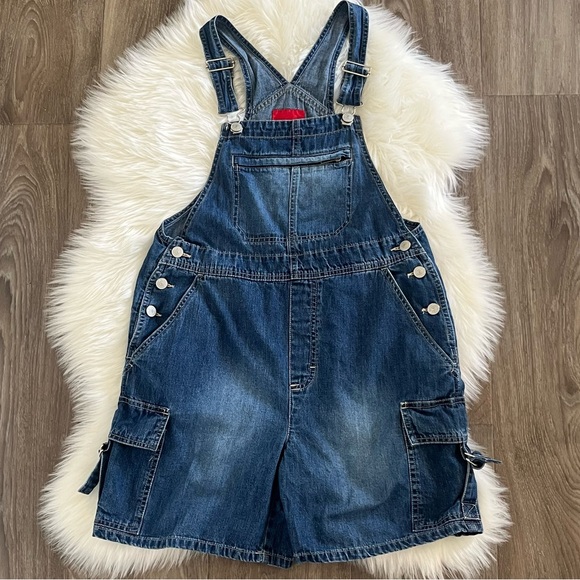 90s Y2K Vintage Gloria Vanderbilt Denim Overall Shorts Cargo Style Size Small - Picture 2 of 7